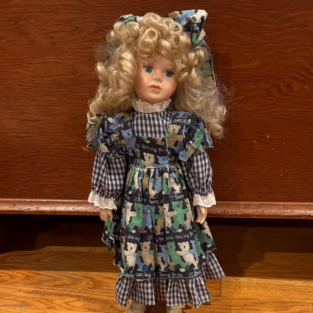 Classic Blue and Green Gingham Doll 3 little bears dress